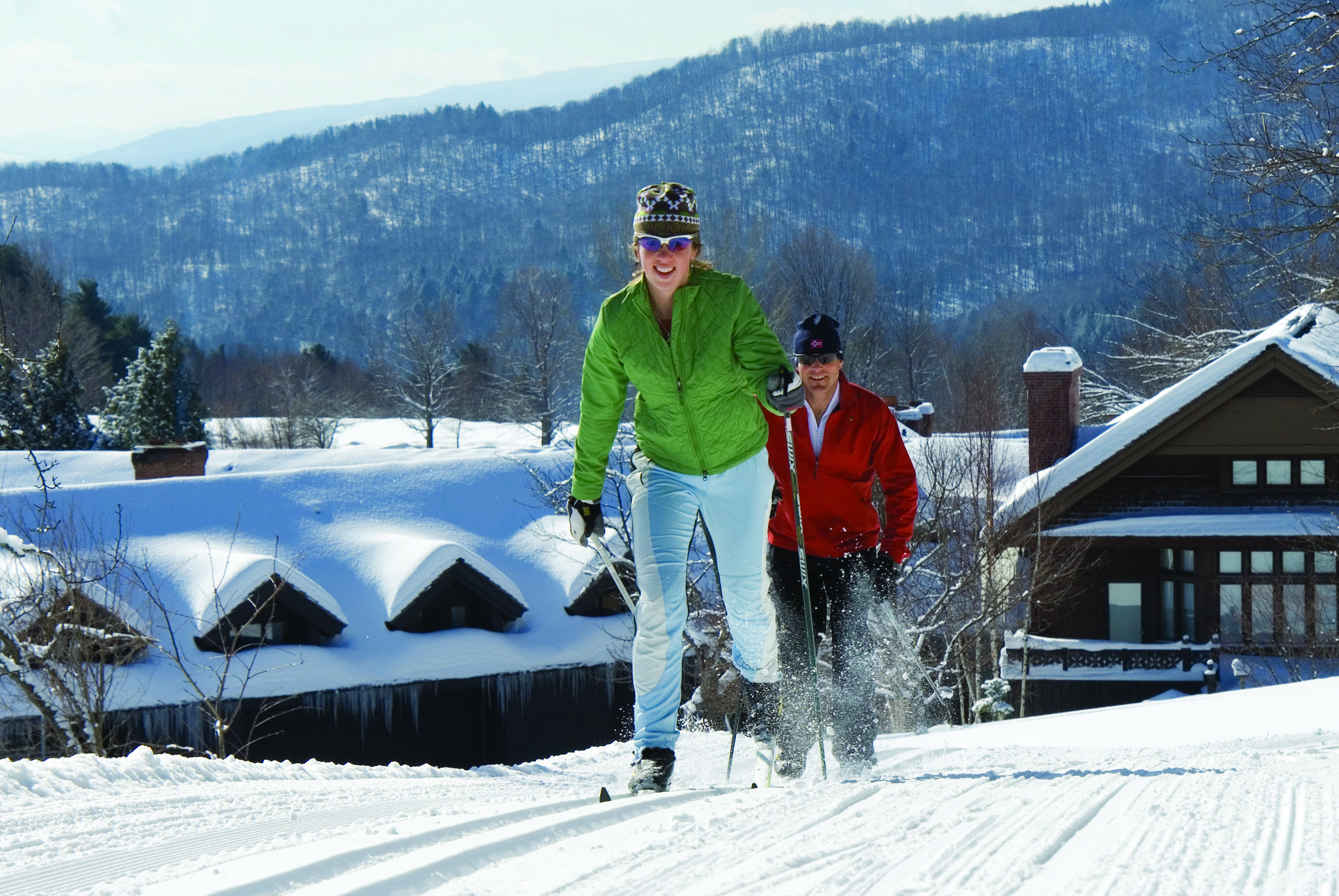 Cross country skiers enjoy an outing at Trapp Family Lodge in Stowe, Vt. Trapp Family Lodge was the first cross country ski touring center established in the Americas.