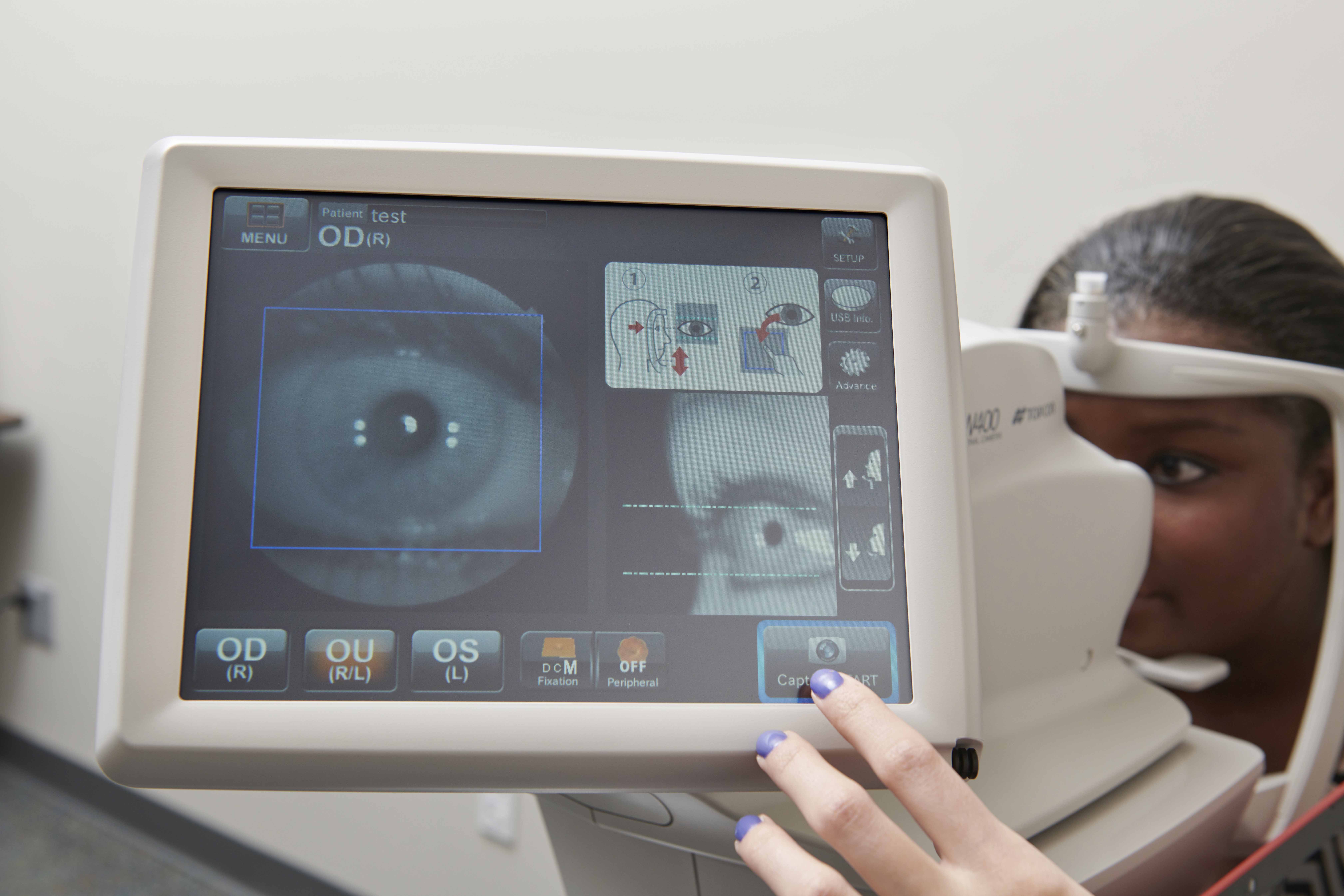 A patient is imaged with the IDx-DR system
