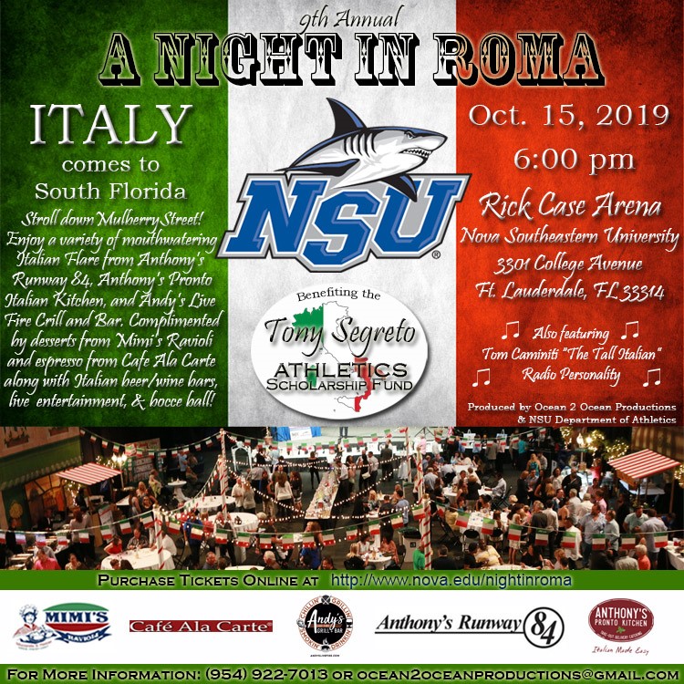 Anthony’s Pronto Kitchen Supports ‘A Night in Roma’ Hosted By Nova Southeastern University to Benefit The Tony Segreto Athletic Scholarship Fund