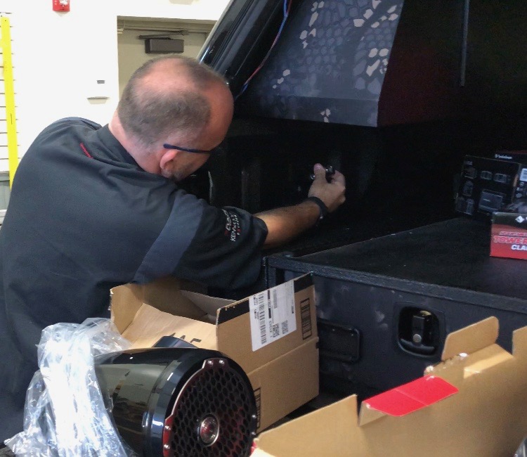 Marty at Soundz Plus begins the installation of the awesome Rockford Fosgate sound system.