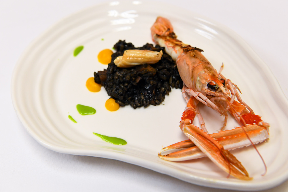 Chef Roger’s Sea Cucumber and Norwegian Lobster, served with Squid Ink Bomba Rice and Butternut Squash