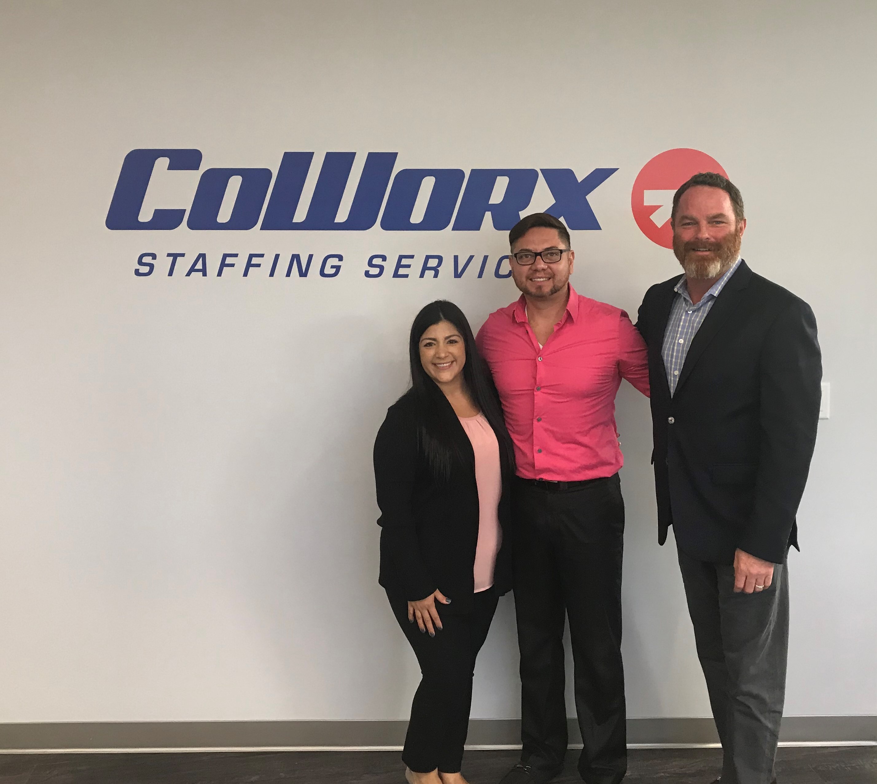CoWorx CEO Tim Hartnett (right) greets staff at the company’s new headquarters on Mt. Kemble Ave.