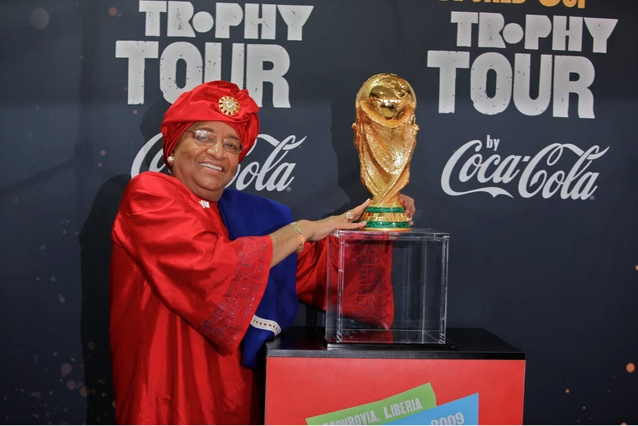 President Sirleaf in Liberia during the FIFA World Cup™ Trophy Tour by Coca-Cola