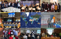 L to R from top row: Global Ethics Day participants in South Africa, Carnegie Council in New York, Gambia, ACCA & CFA Institute in Belgium, Map of 2019 participants, Nigeria, New York, Brazil, & Spain