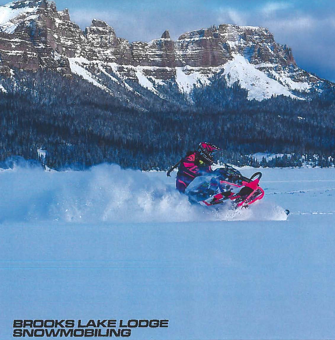 One of the many amazing photographs captured by SnoWest magazine in their six-page October magazine feature on Brooks Lake Lodge as an ideal snowmobiling destination.