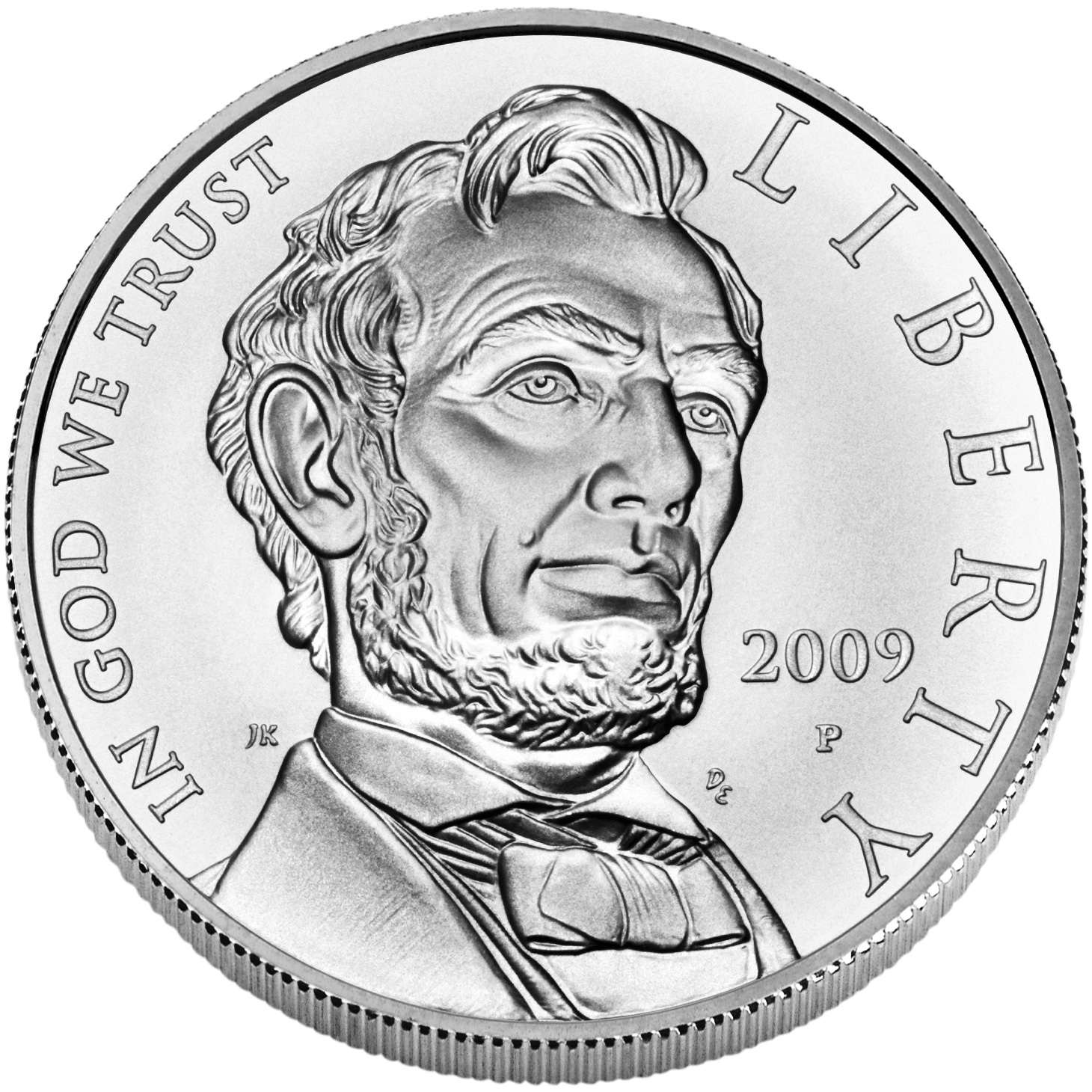 Every U.S. commemorative coin, like this Abraham Lincoln silver dollar, features the national motto IN GOD WE TRUST.