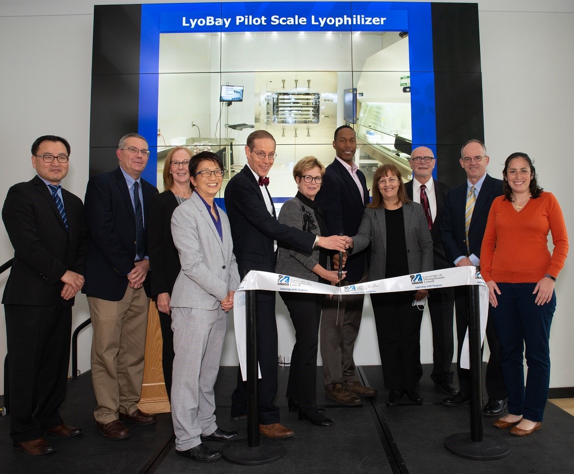 UMass Lowell unveiled its new Lyophilization Bay on Monday, Oct 28 at the Mark and Elisia Saab Emerging Technologies and Innovation Center. Shown at the event were, from left, UMass Lowell Chemical En