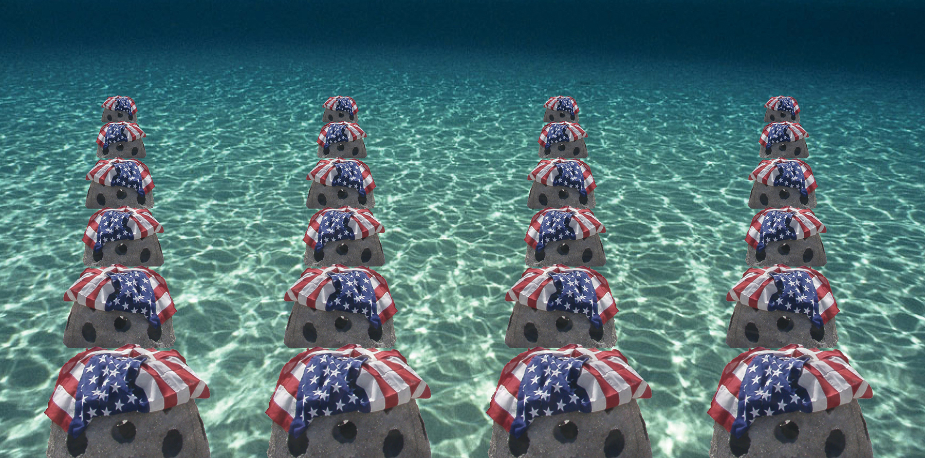 Structures in the On Eternal Patrol Memorial Reef are arranged in the same rows and columns seen in national veteran's cemeteries.