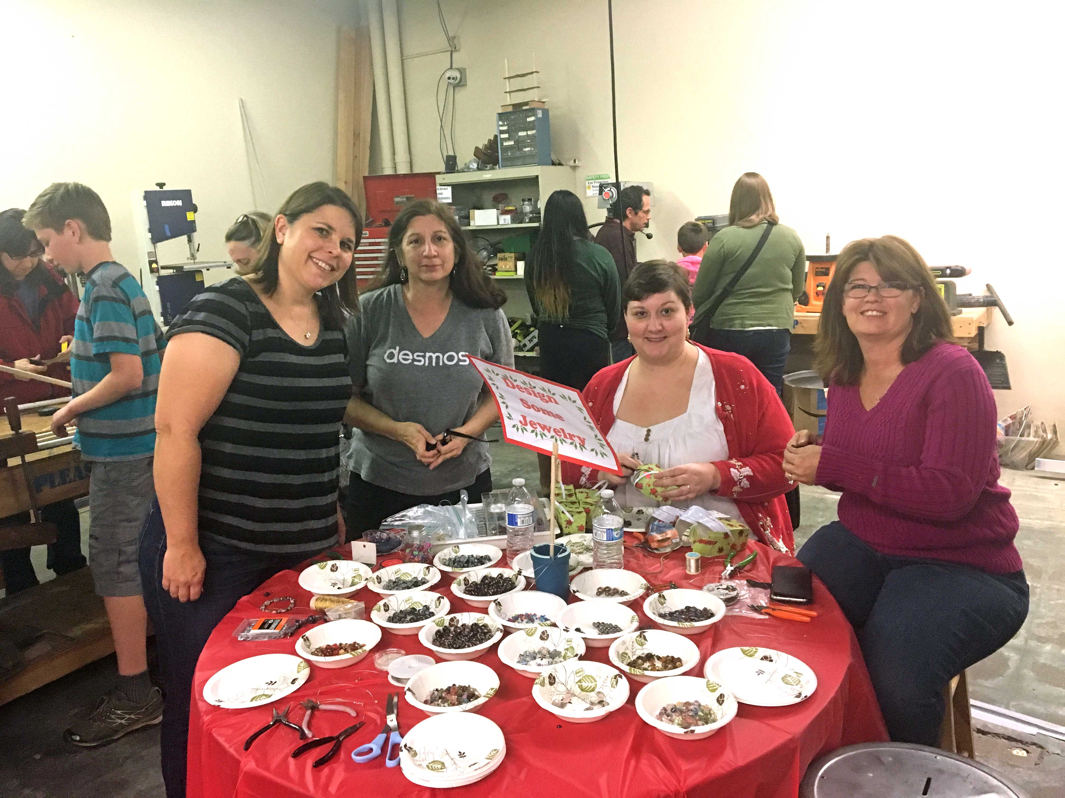 Participants in Sierra College Holiday Maker Workshop prepare to make jewelry gifts at event held at Hacker Lab powered by Sierra College.