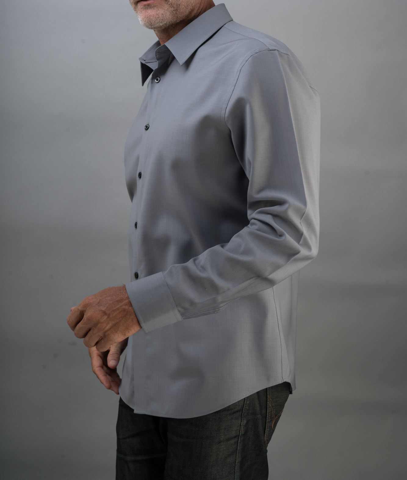 The pocket-less Libertad all Merino wool dress shirt