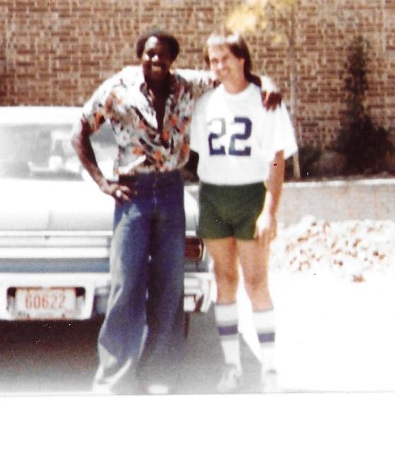 "Bullet" Bob Hayes, the "World's Fastest Human," with his good friend, #22, Danny Jones, in Dallas, Texas in August of 1980.