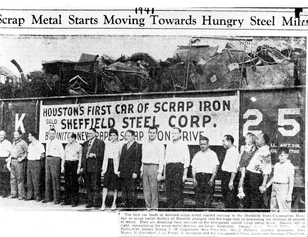 Max Moore—along with other members of Houston’s scrap metal community—donated the first load of scrap to a steel mill that made products to build ships and armaments for the U.S. Navy.