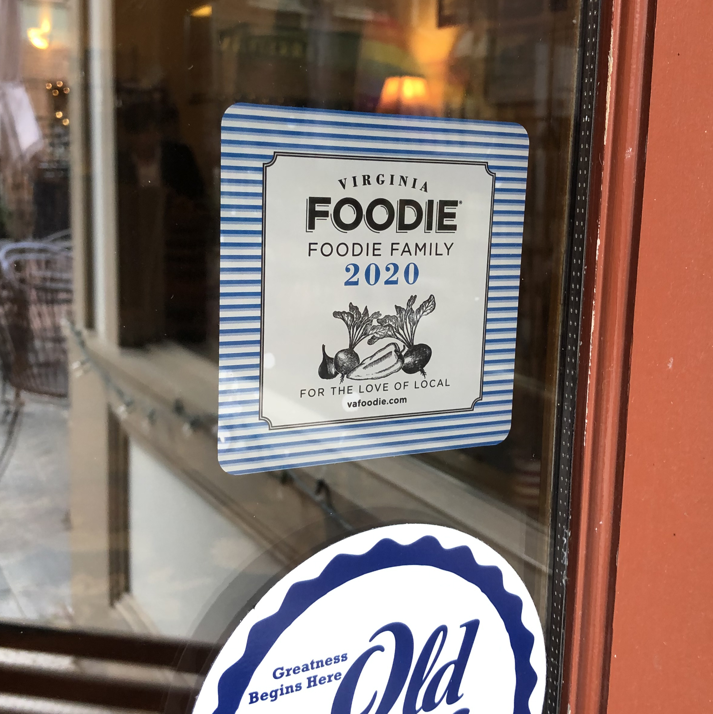 Virginia Foodie Family window clings identify local businesses who participate in the Foodie Family.