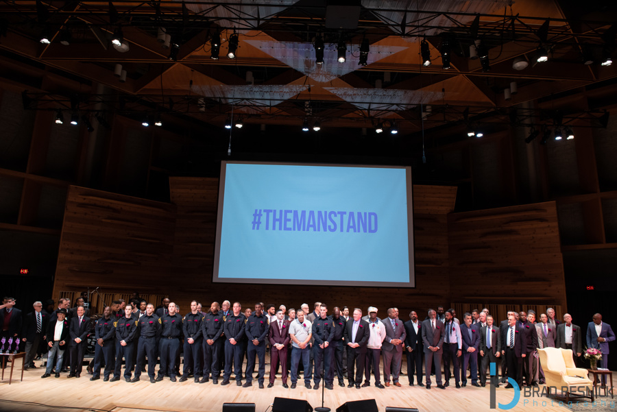 Lined up shoulder to shoulder across the Being Brave stage, The Man Stand features men standing up against domestic violence. @bresnickphoto