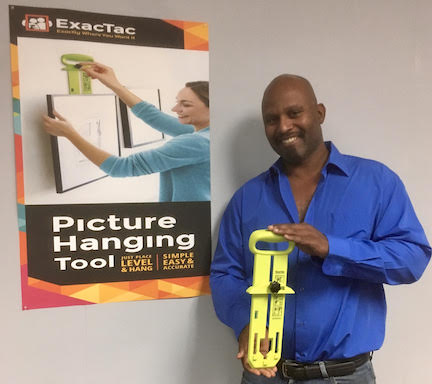 Inventor Dillon Bruno and the ExacTac Picture Hanging Tool.