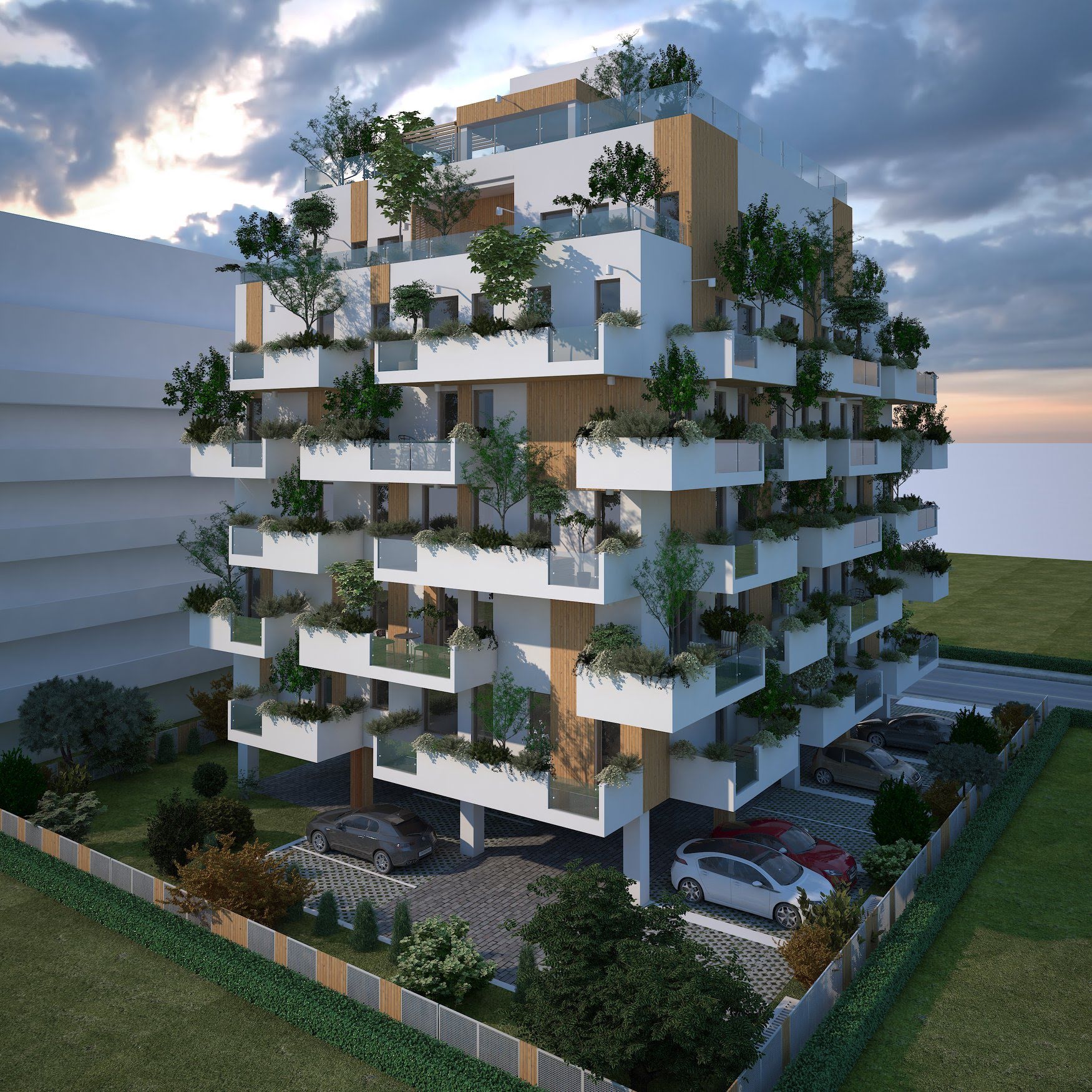 “Penetron inside”: The Waldturm Residences comprise 22 (2-3-bedroom) apartments with decorative wood façades and lush balconies, underground parking, elevator access and a rooftop pool.