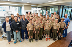 Plano high school students and Boy Scouts along with their Robotic Day training team led by Dr. Coronado at Medical City Plano.