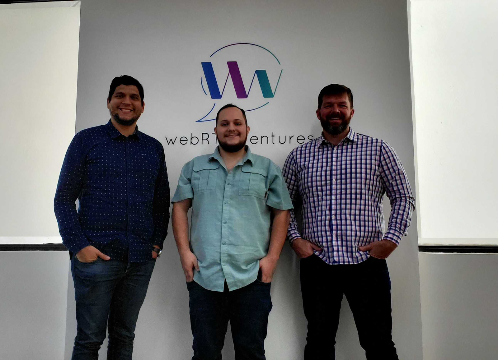 WebRTC.ventures team members opening the Panama City office. From left, Rafael Amberths, Patric Moncada, and Arin Sime (CEO).