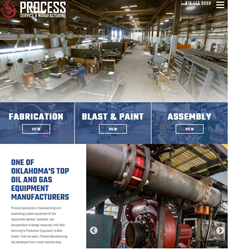 Photo of website home page showing manufacturing equipment and workers