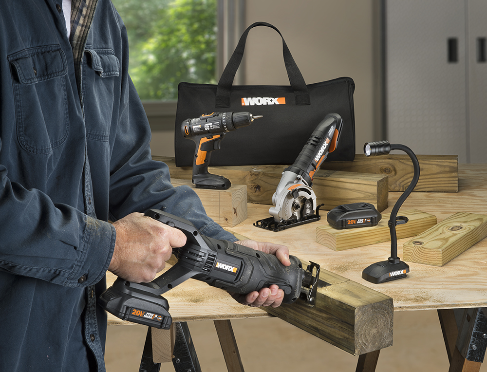 WORX 20V Power Share 4-Piece Combo Kit (WX943L0) in action.