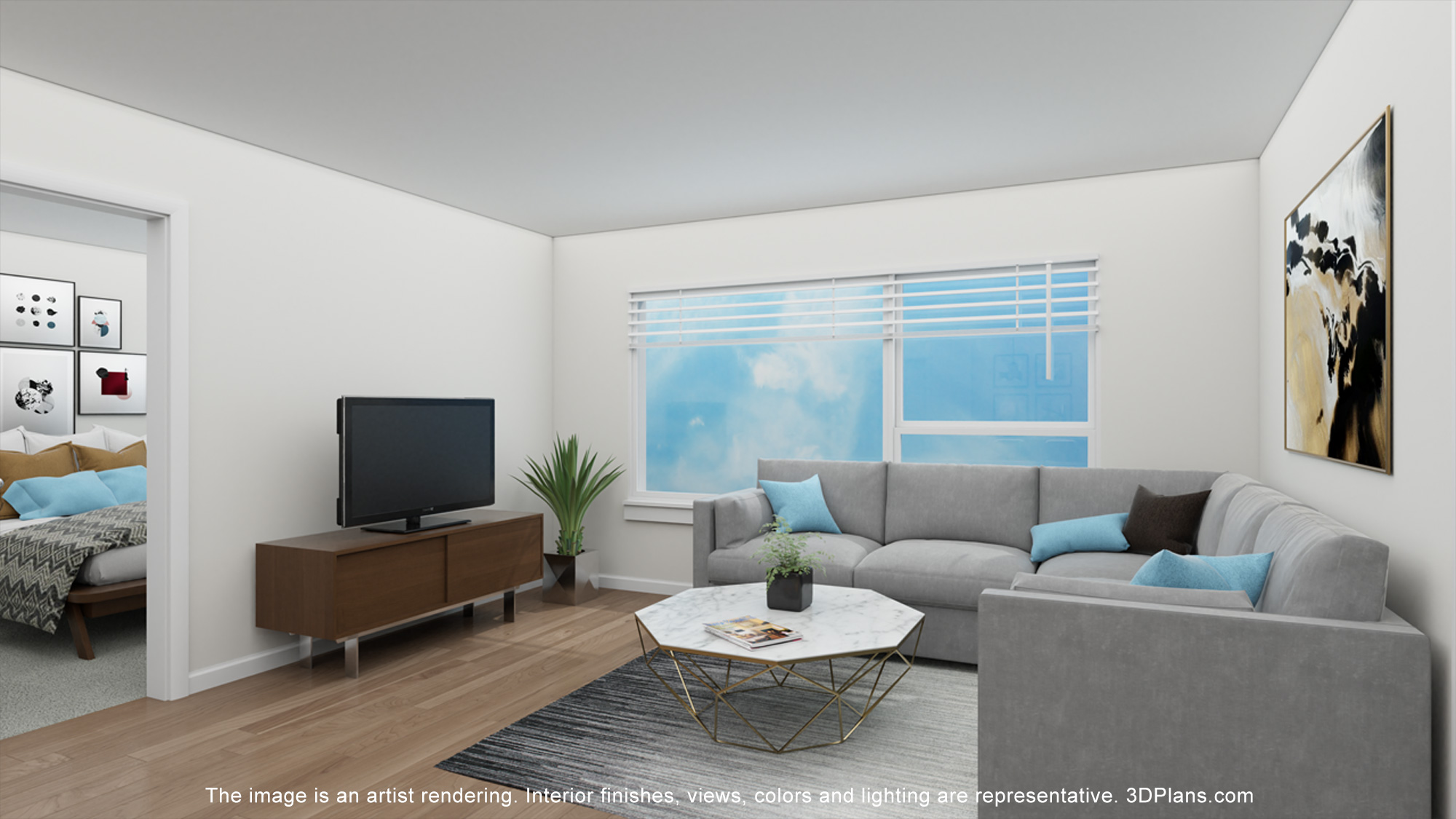 Axis at Ansel interior living room rendering