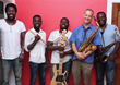 Benjamin Boone with the Ghana Jazz Collective. L. to r.:  Victor Dey Jr., Frank Kissi, Bright Osei, Benjamin Boone, Bernard Ayisa. (Photo: Yoofi TV/Fotography)