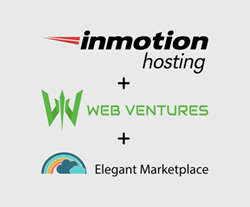Logos of InMotion Hosting, Web Ventures and Elegant Marketplace