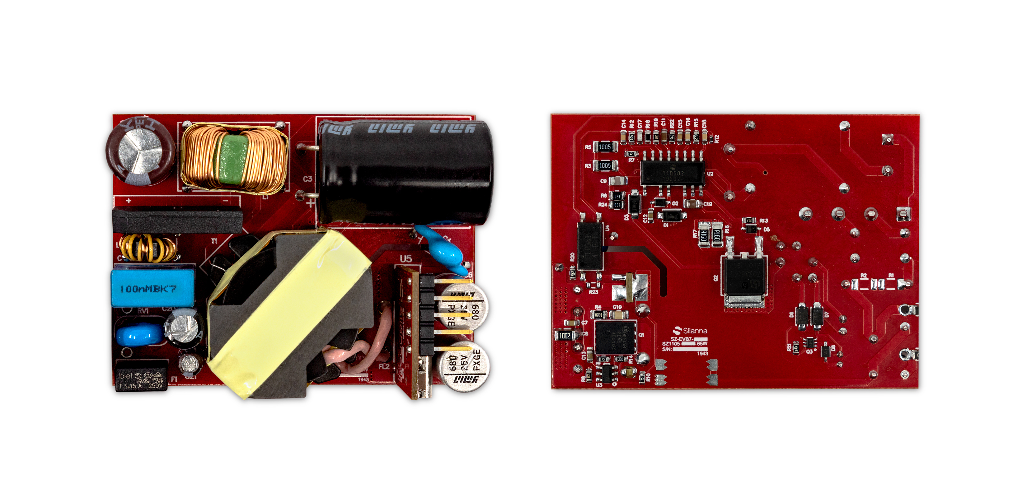 65W USB-PD Evaluation Board Using SZ1105 - Front and Back Sides