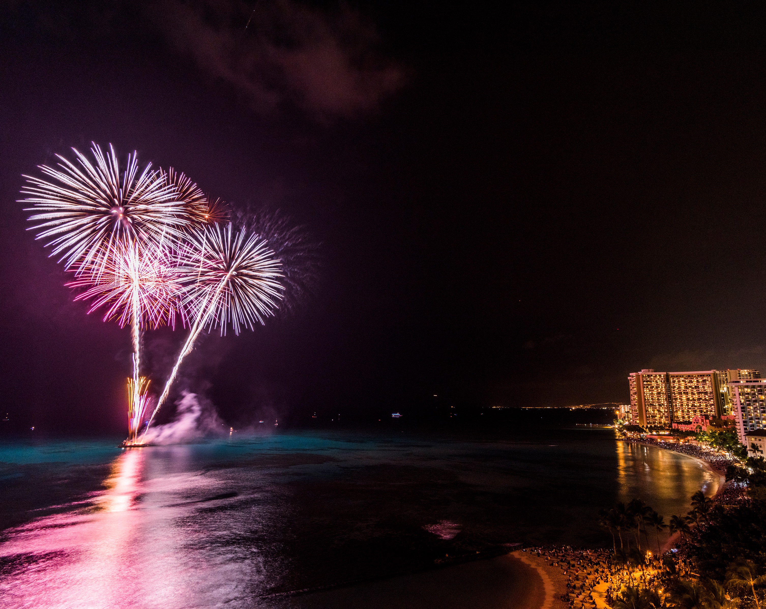 The Nagaoka Fireworks show in Waikiki Beach begins at 8:30 p.m. on Sunday, March 8, 2020.