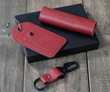 Valentine's Day "Better Than Chocolate" Travel Set - Red full-grain leather Luggage Tag, Handle Wrap, and Key Clip