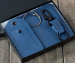 Valentine's Day "Better Than Chocolate" Travel Set - Cobalt full-grain leather Luggage Tag, Handle Wrap, and Key Clip
