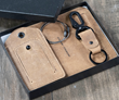 Valentine's Day "Better Than Chocolate" Travel Set - Grizzly full-grain leather Luggage Tag, Handle Wrap, and Key Clip