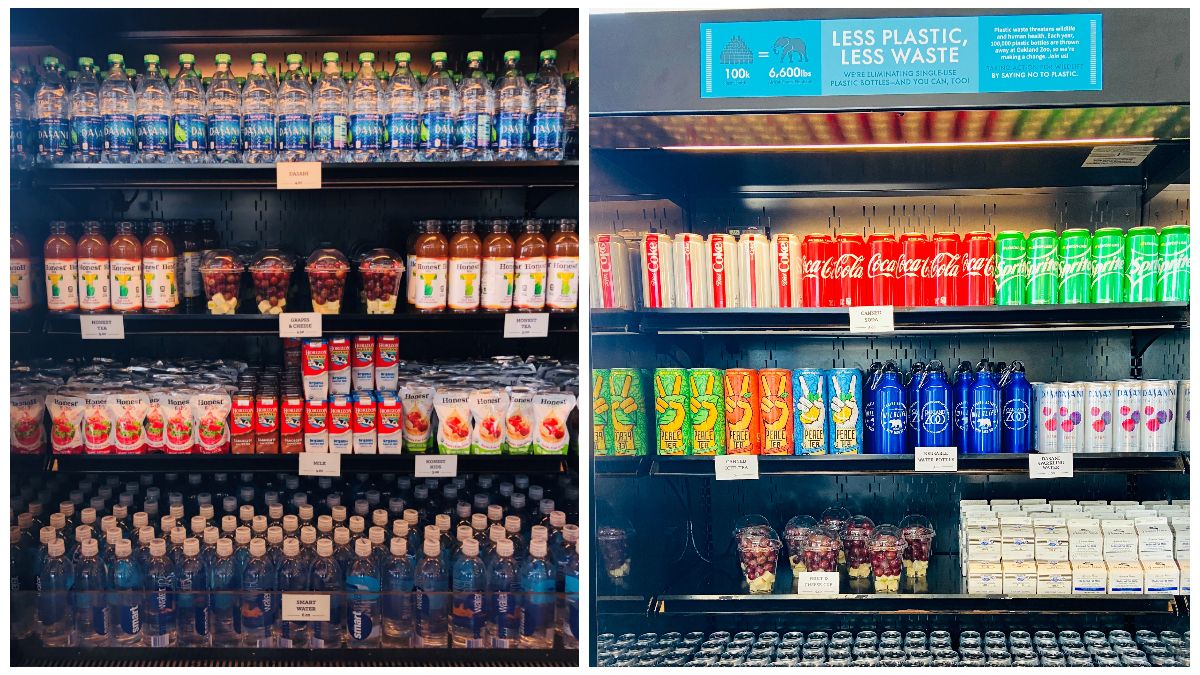 Before (right) and After(left) photos of beverage and food products sales display at Oakland Zoo restaurants.