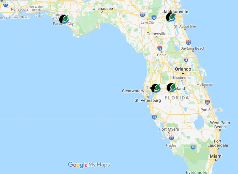Map showing Florida locations for Hull's Environmental Services