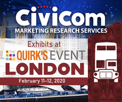 Civicom was present at the 2020 Quirk's Event in London as an exhibitor of leading marketing research services suited for international research