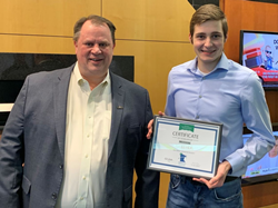 Ideal CU member Jared Kula won a $1,000 scholarship from the Minnesota CU Foundation Scholarship Council (FSC). Kula is shown here with Ideal CU President/CEO Brian Sherrick.