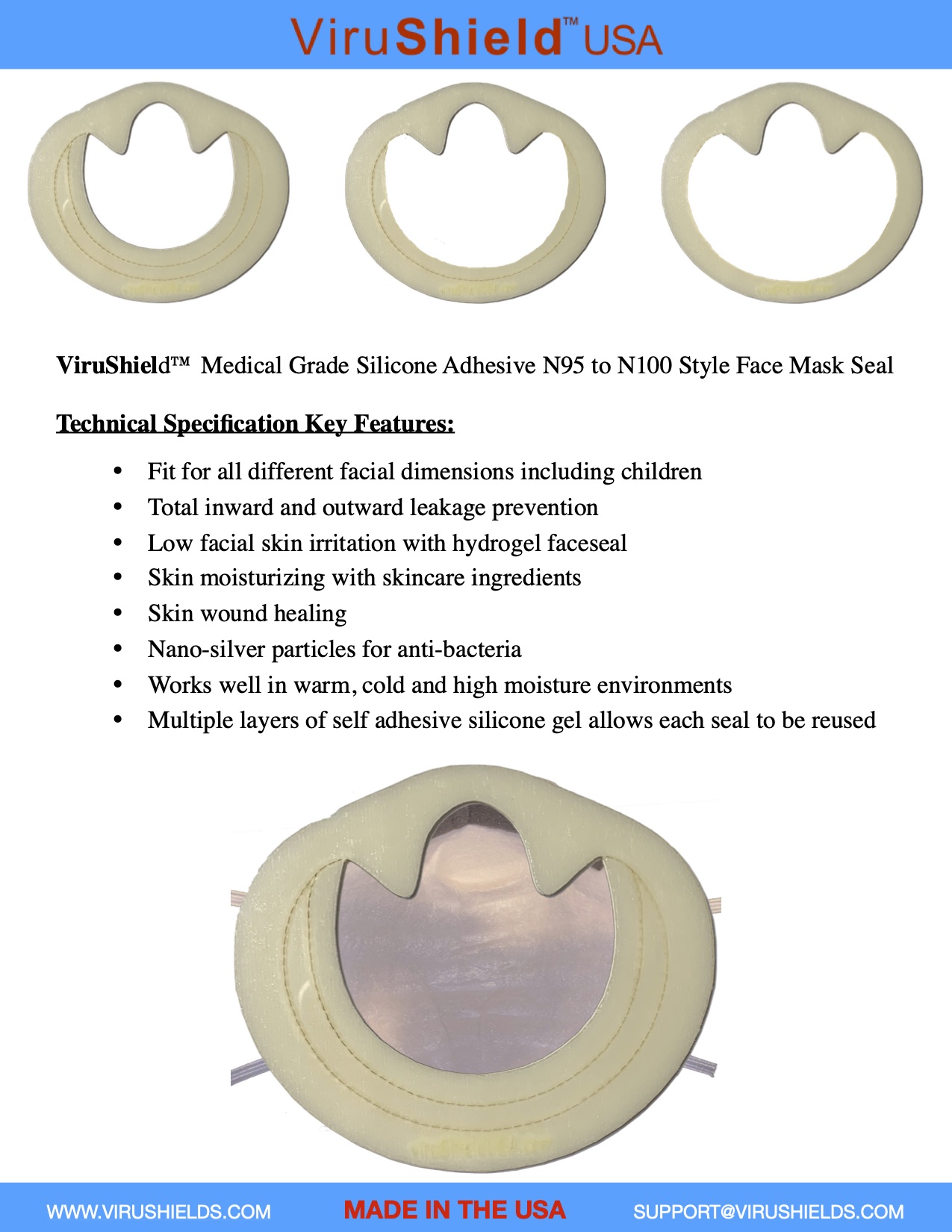 ViruShield™ Face to Mask Seal that prevents leakage and increase comfort for all face types including children