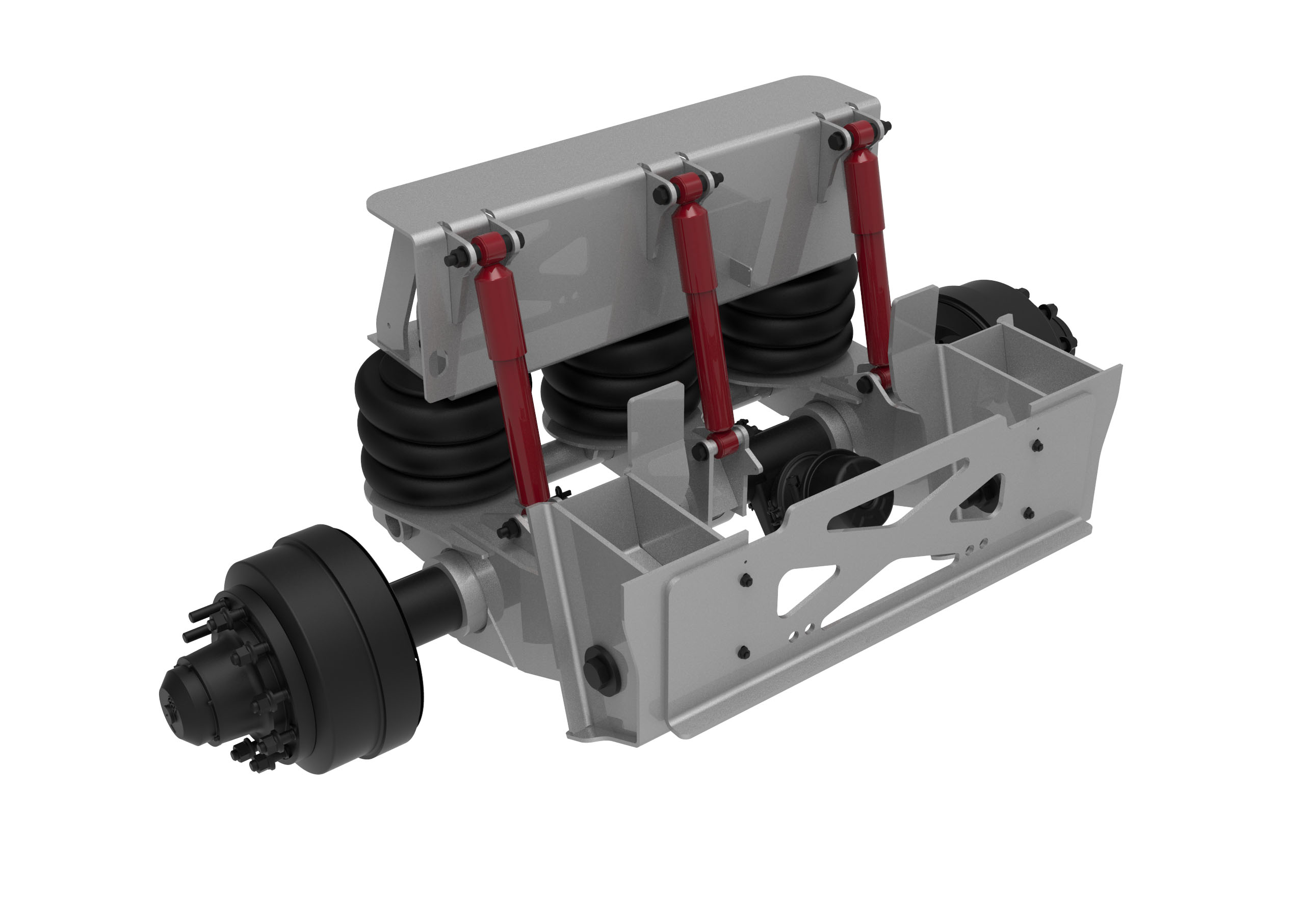 The shocks help mitigate the dynamic forces that can damage trailers, axles and wheel ends, and the system is flexibly designed to allow additional shocks to be added if desired.