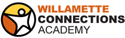 Star person in a circle with an orange and yellow background. The words Willamette Connections Academy are to the right.