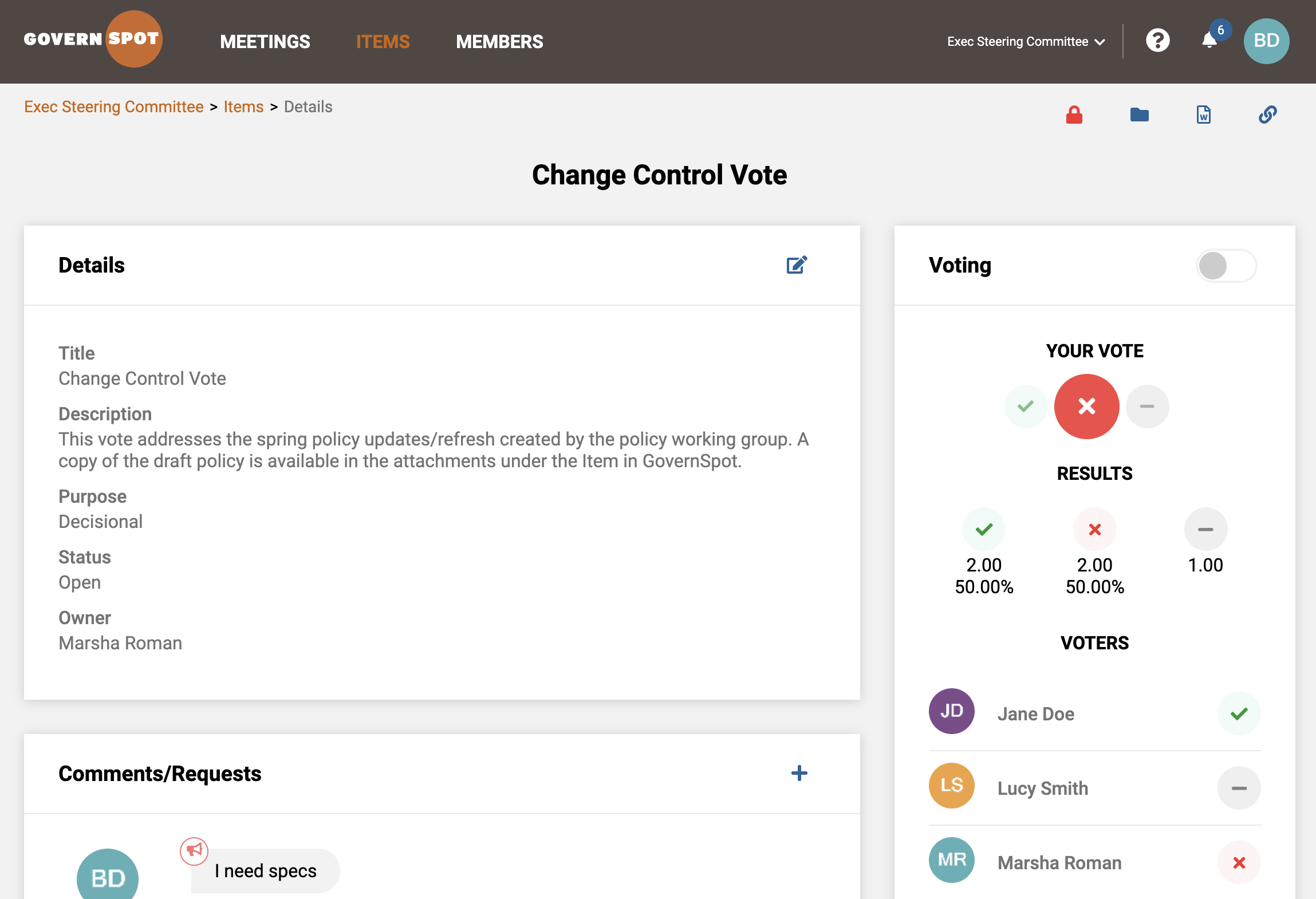 Flexible group topic management includes commenting and optional voting