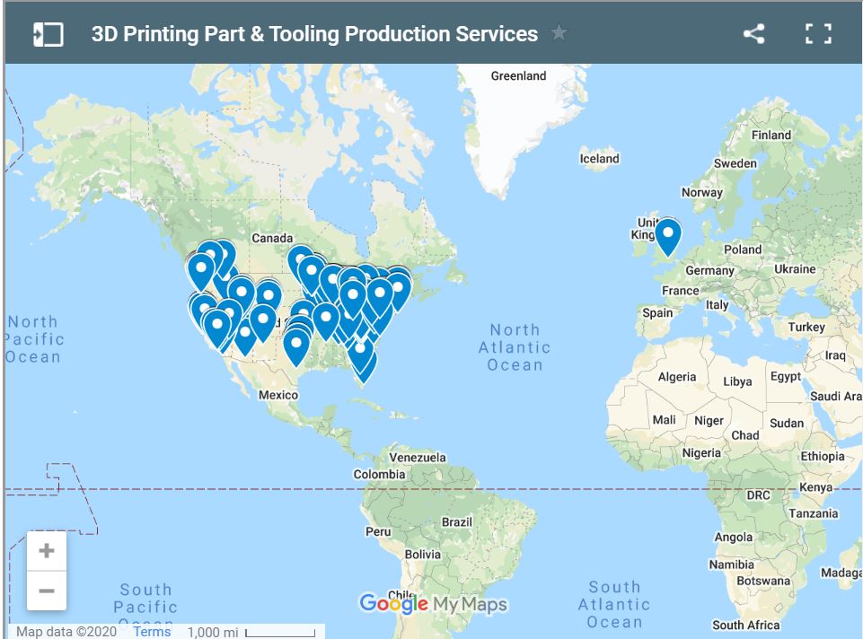 Map of 3D Printing Service Bureaus
