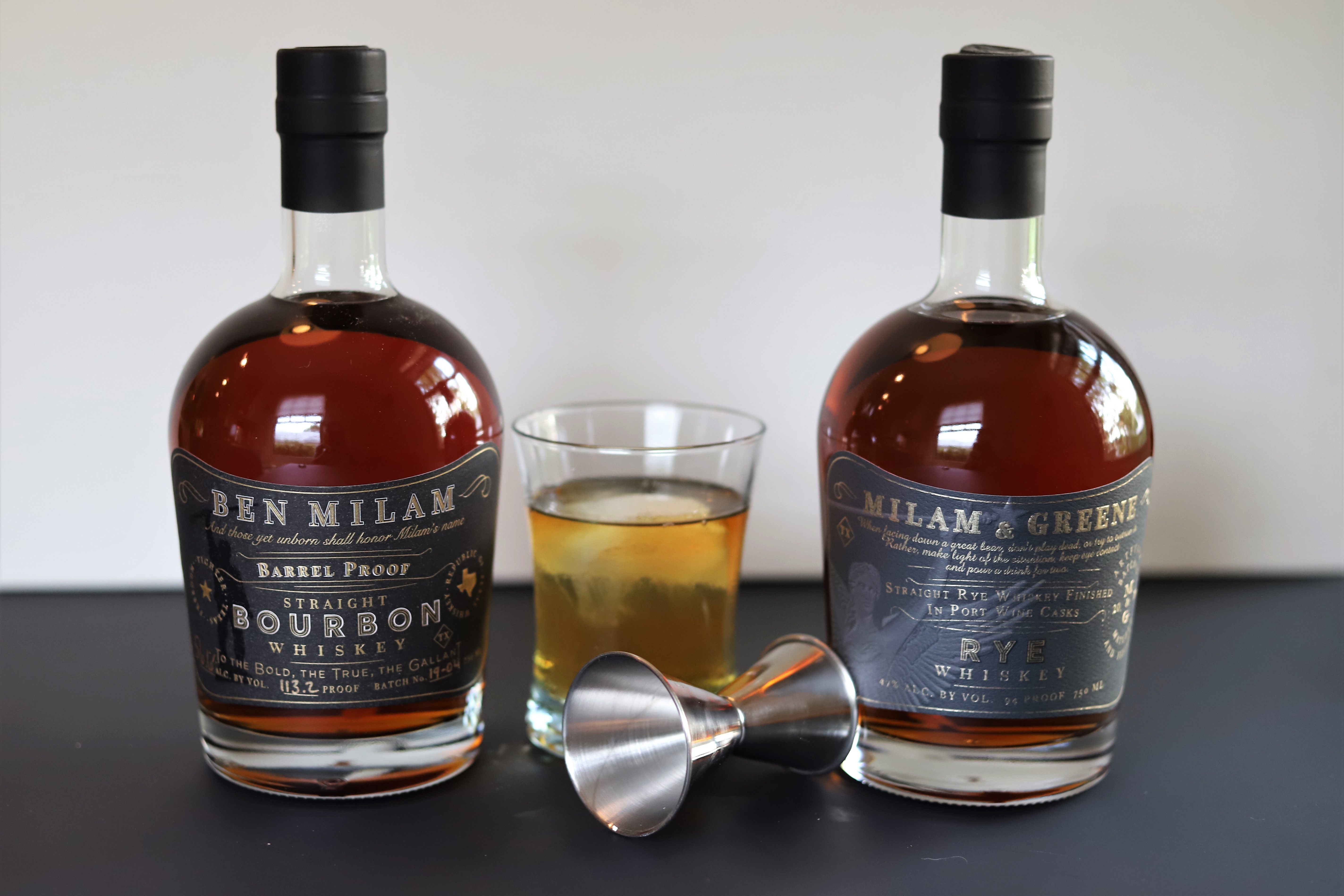 Ben Milam Barrel Proof Bourbon and Milam and Greene Port Finished Rye