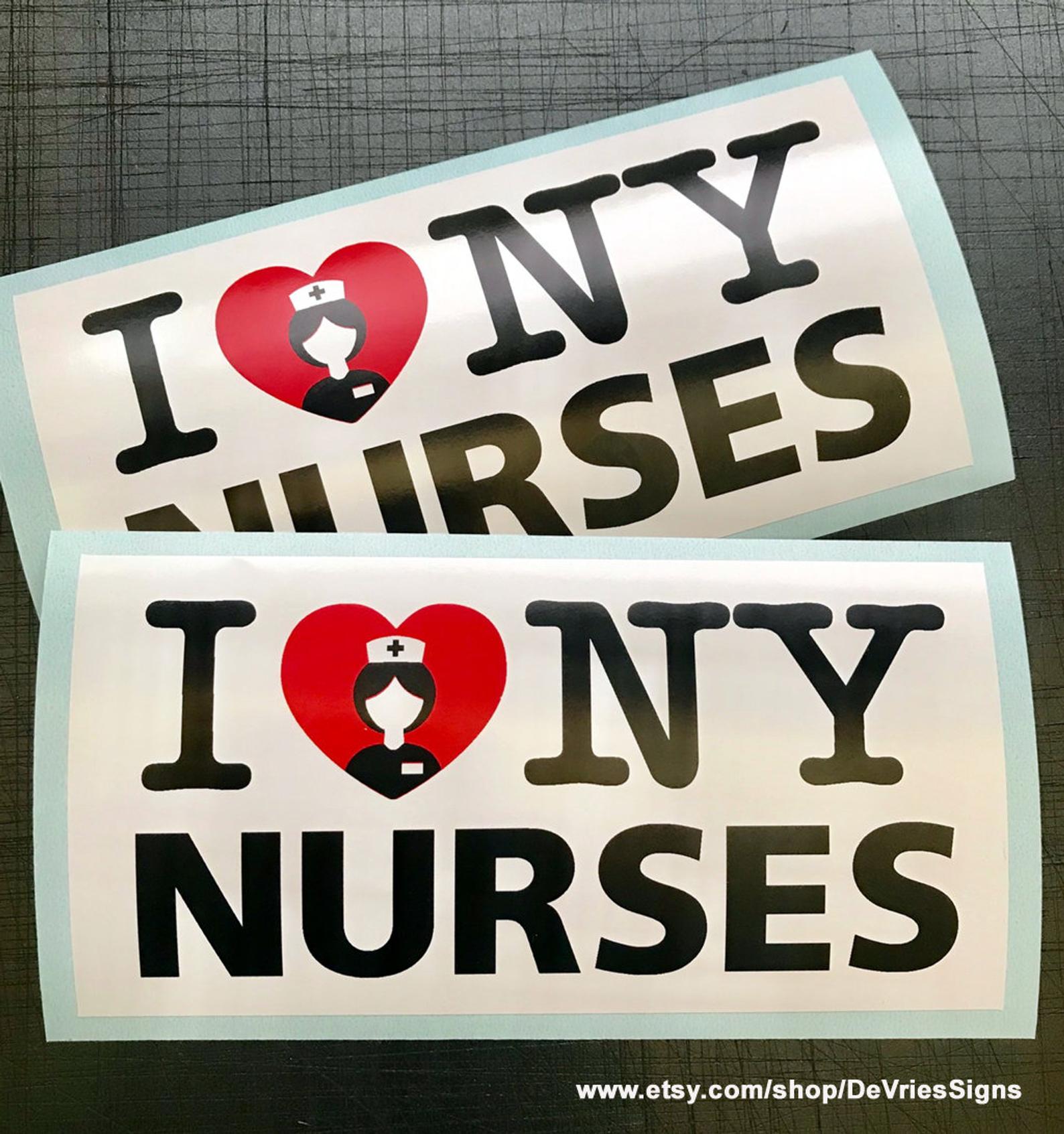 "I Heart NY Nurses" Sticker by DeVries Signs - www.etsy.com/shop/DeVriesSigns.