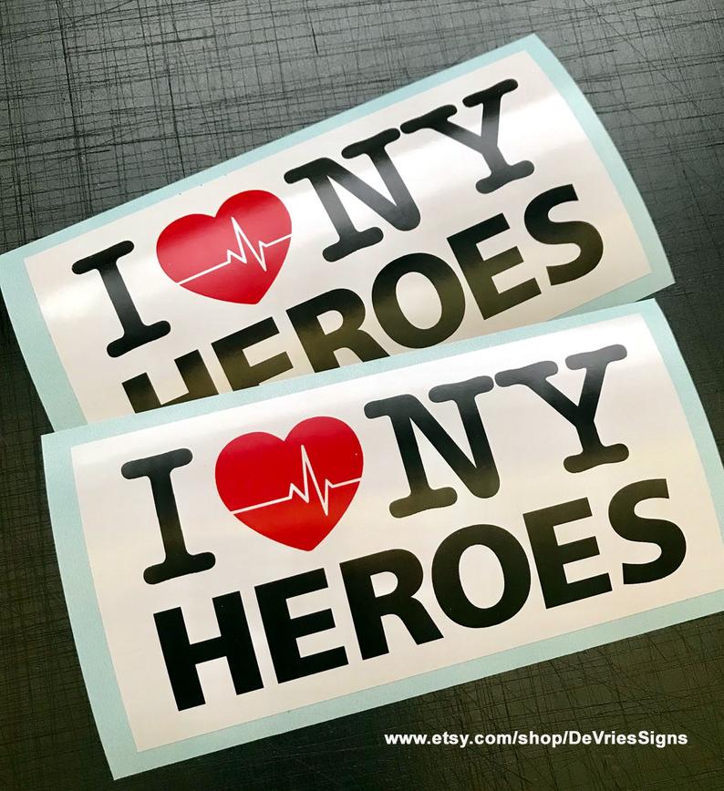 "I Heart NY Heroes" Sticker by DeVries Signs - www.etsy.com/shop/DeVriesSigns.