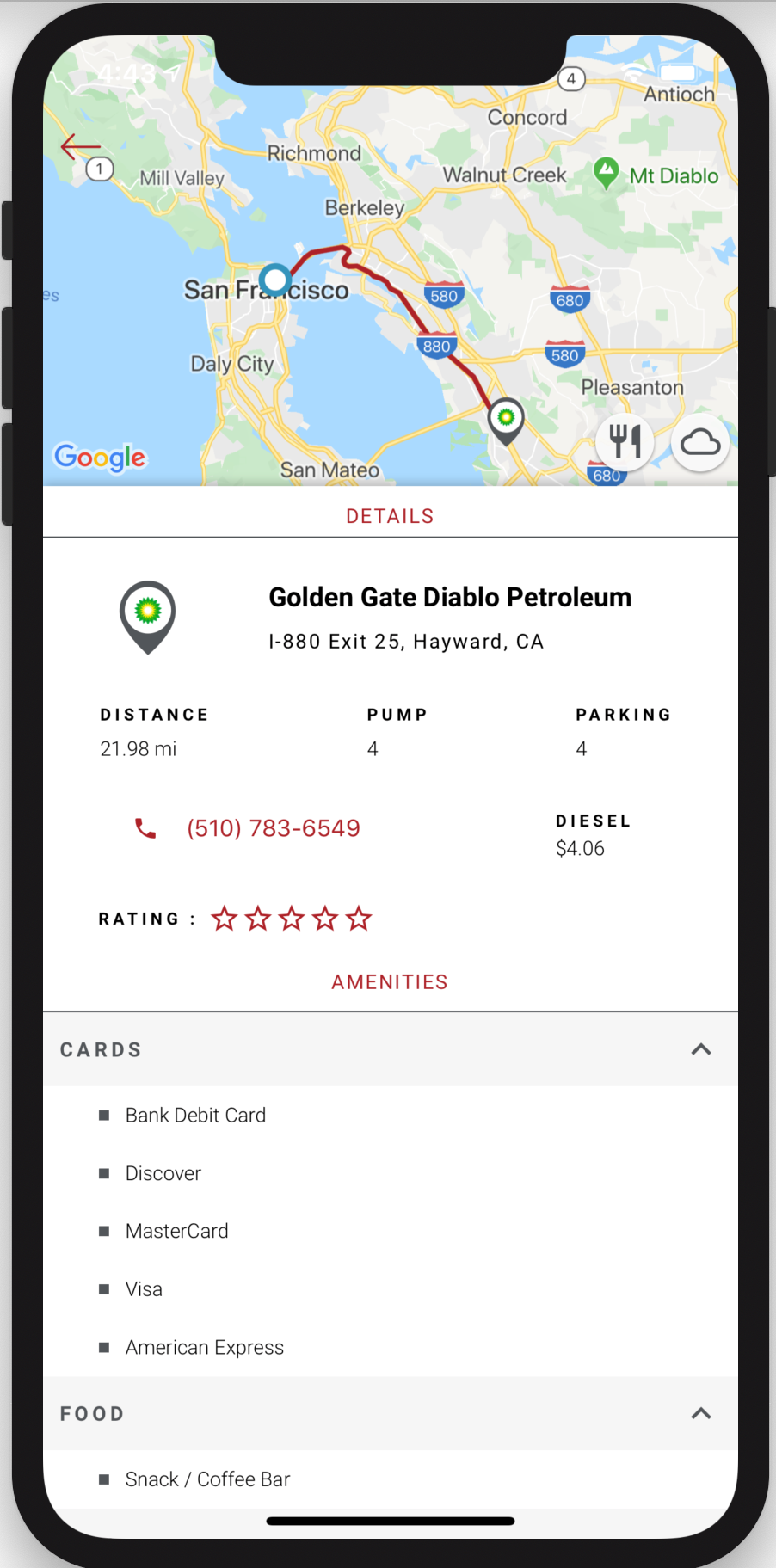 The parking feature of Trucker Tools' mobile app provides details and directions for truckers to locate nearby parking and fueling locations