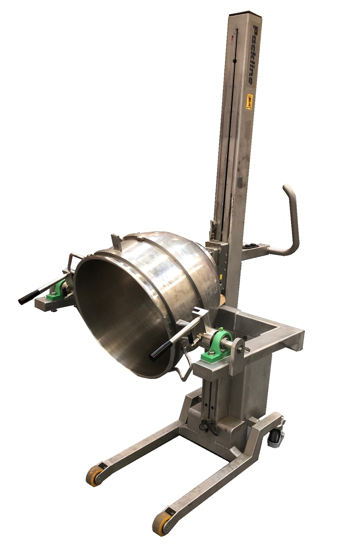 Lifting and Forward Tipping Equipment for Commercial Stainless Steel Mixing Bowls in Bakeries.