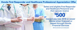 Honda First Responder and Healthcare Professional Appreciation Offer banner and disclaimer from Atlantic Honda