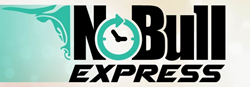 Black No Bull Express Text with Green Bull Head and Clock Face