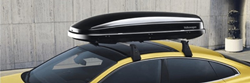 Image of a Volkswagen Roof Cargo Accessory attached to a gold Volkswagen vehicle's roof