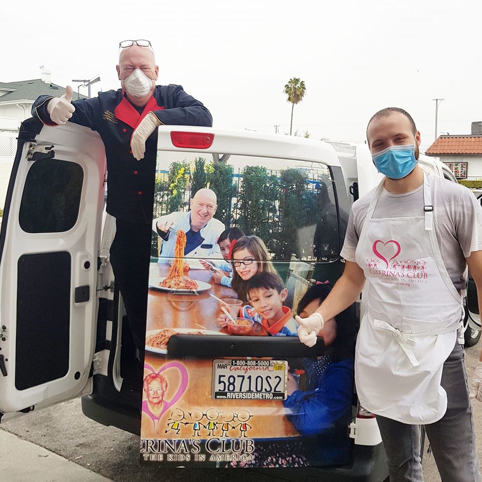 Chef Bruno and Volunteers from Caterina's Club Delivering  Pasta Meals to Homeless Families